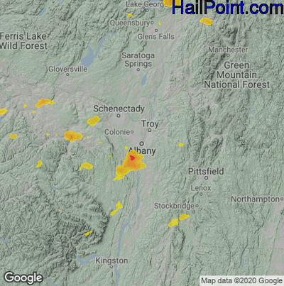 Hail Map for Albany, NY Region on August 23, 2020