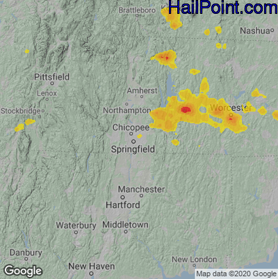 Hail Map for Springfield, MA Region on August 23, 2020