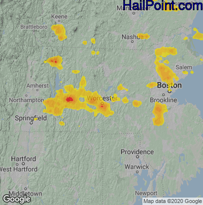 Hail Map for Worcester, MA Region on August 23, 2020