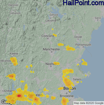 Hail Map for Manchester, NH Region on August 23, 2020