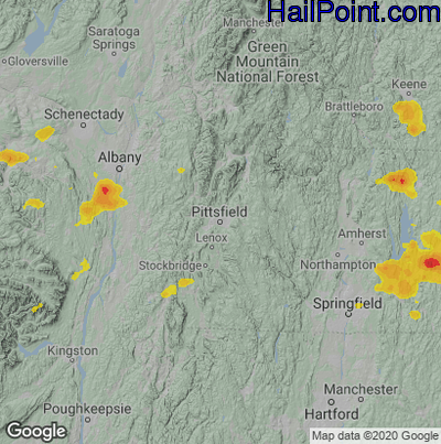 Hail Map for Pittsfield, MA Region on August 23, 2020