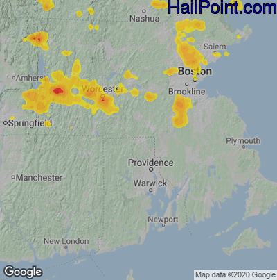 Hail Map for Woonsocket, RI Region on August 23, 2020