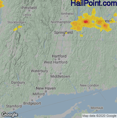 Hail Map for Hartford, CT Region on August 23, 2020