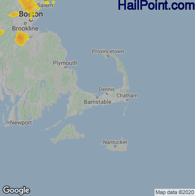 Hail Map for Barnstable, MA Region on August 23, 2020
