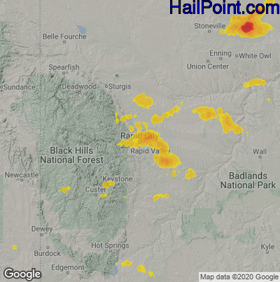 Hail Map for Rapid City, SD Region on August 23, 2020