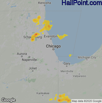Hail Map for Chicago, IL Region on August 23, 2020