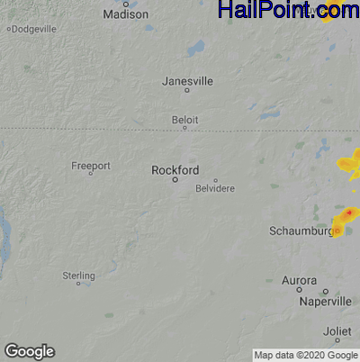 Hail Map for Rockford, IL Region on August 23, 2020
