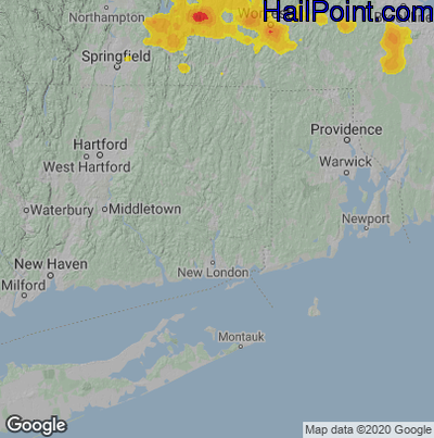 Hail Map for Norwich, CT Region on August 23, 2020