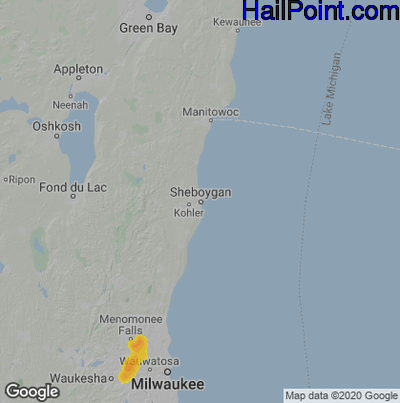 Hail Map for Sheboygan, WI Region on August 23, 2020