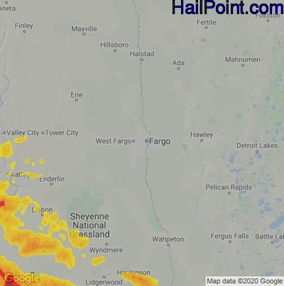 Hail Map for Fargo, ND Region on August 24, 2020