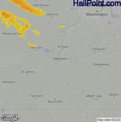 Hail Map for Mankato, MN Region on August 24, 2020 