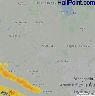 Hail Map for St Cloud, MN Region on August 24, 2020