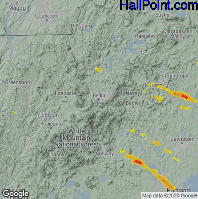 Hail Map for Berlin, NH Region on August 24, 2020