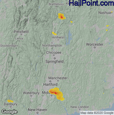Hail Map for Springfield, MA Region on August 24, 2020