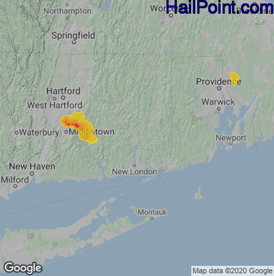 Hail Map for Norwich, CT Region on August 24, 2020