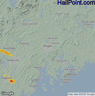Hail Map for Bangor, ME Region on August 24, 2020