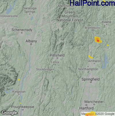 Hail Map for Pittsfield, MA Region on August 24, 2020