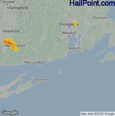 Hail Map for Charlestown, RI Region on August 24, 2020