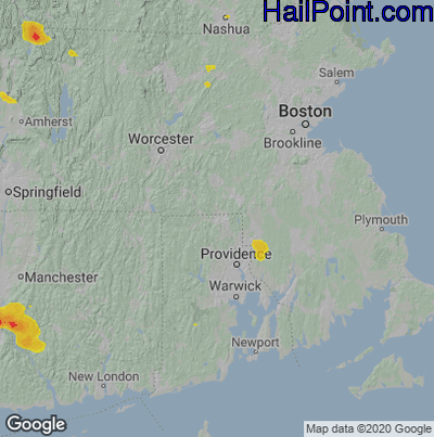 Hail Map for Woonsocket, RI Region on August 24, 2020 