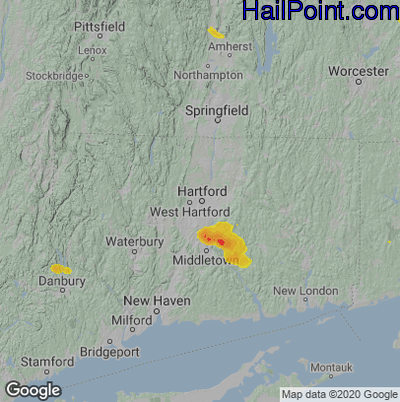 Hail Map for Hartford, CT Region on August 24, 2020