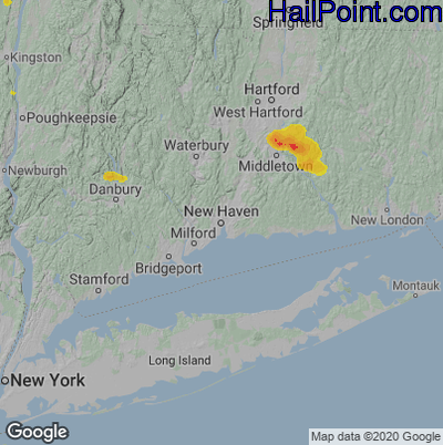 Hail Map for New Haven, CT Region on August 24, 2020