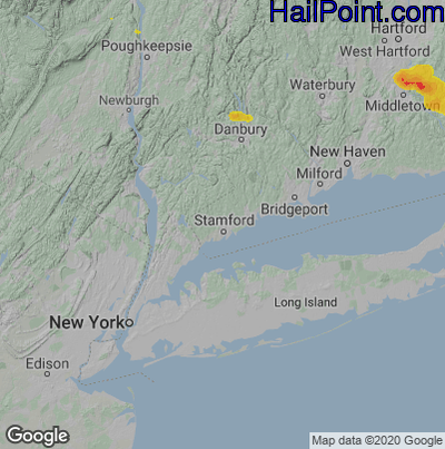 Hail Map for Stamford, CT Region on August 24, 2020