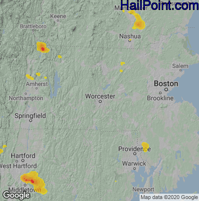 Hail Map for Worcester, MA Region on August 24, 2020