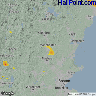 Hail Map for Manchester, NH Region on August 24, 2020