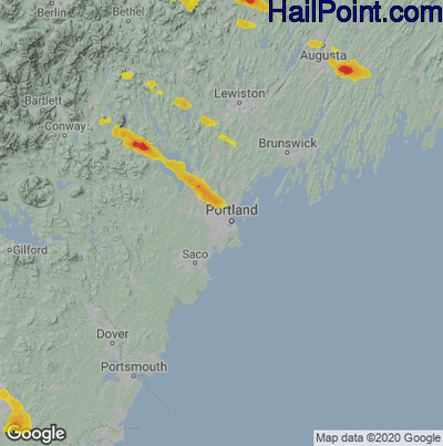 Hail Map for Portland, ME Region on August 24, 2020