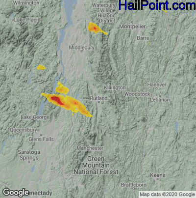 Hail Map for Rutland, VT Region on August 24, 2020