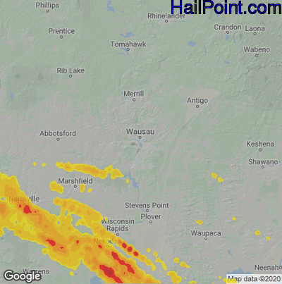 Hail Map for Wausau, WI Region on August 25, 2020