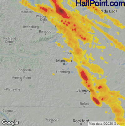 Hail Map for Madison, WI Region on August 25, 2020