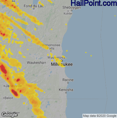 Hail Map for Milwaukee, WI Region on August 25, 2020