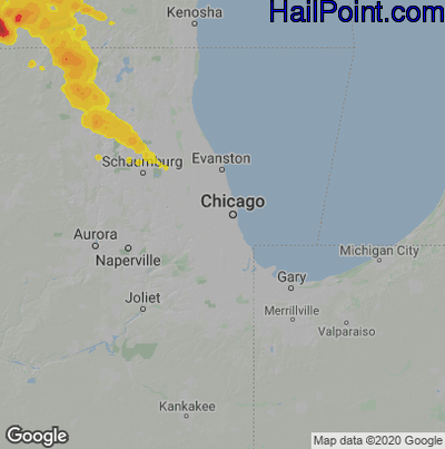 Hail Map for Chicago, IL Region on August 25, 2020