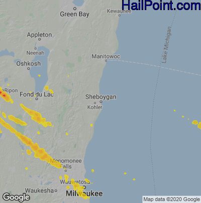 Hail Map for Sheboygan, WI Region on August 25, 2020