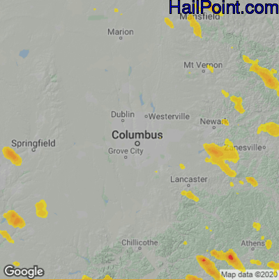 Hail Map for Columbus, OH Region on August 25, 2020