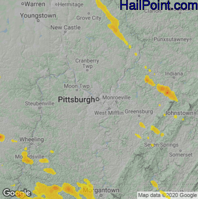 Hail Map for Pittsburgh, PA Region on August 25, 2020 