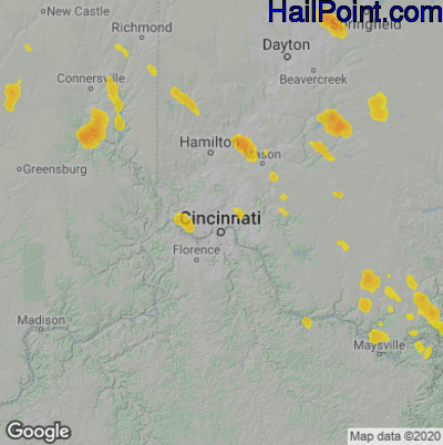 Hail Map for Cincinnati, OH Region on August 25, 2020 
