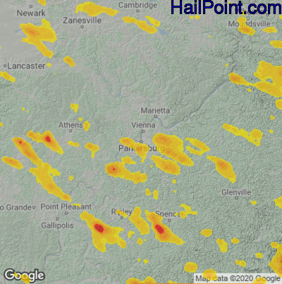 Hail Map for Parkersburg, WV Region on August 25, 2020