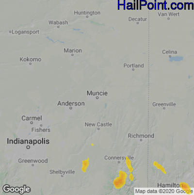 Hail Map for Muncie, IN Region on August 25, 2020