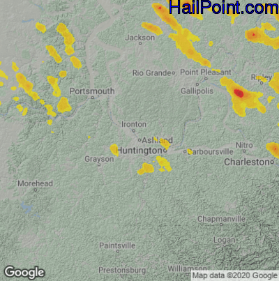 Hail Map for Asheland, KY Region on August 25, 2020