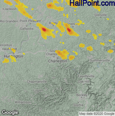 Hail Map for Charleston, WV Region on August 25, 2020 