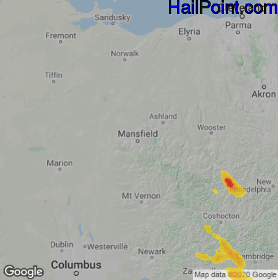 Hail Map for Mansfield, OH Region on August 26, 2020