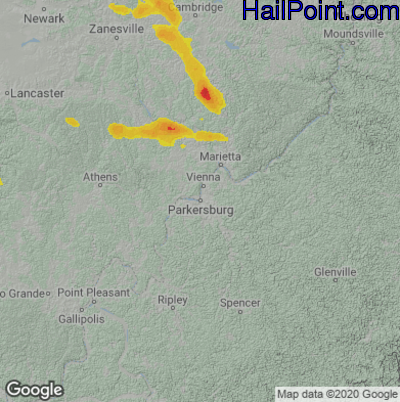 Hail Map for Parkersburg, WV Region on August 26, 2020 