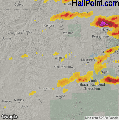 Hail Map for Gilette, WY Region on August 27, 2020