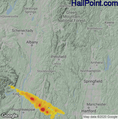 Hail Map for Pittsfield, MA Region on August 27, 2020