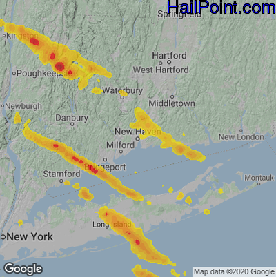 Hail Map for New Haven, CT Region on August 27, 2020