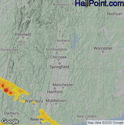 Hail Map for Springfield, MA Region on August 27, 2020