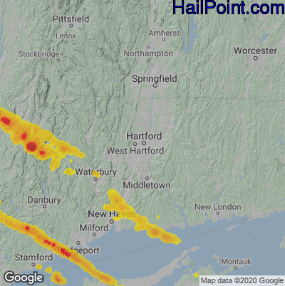 Hail Map for Hartford, CT Region on August 27, 2020