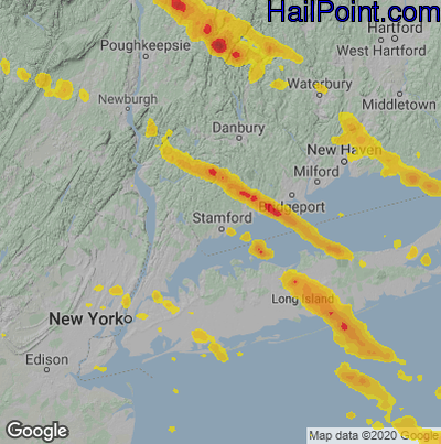 Hail Map for Stamford, CT Region on August 27, 2020